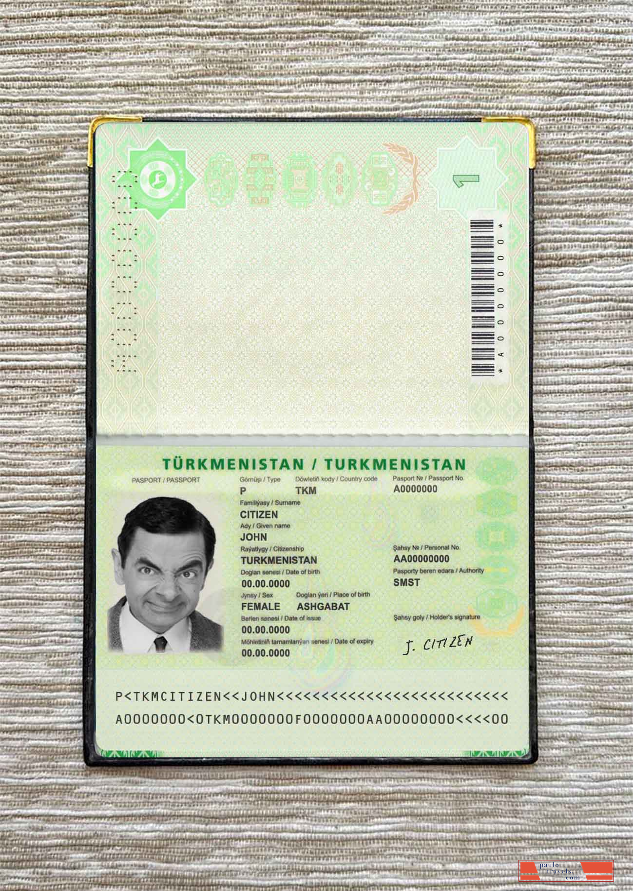 Turkmenistan passport (2018 present) photo look PSD template